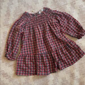 Zara Red and Gray Plaid Gauze Smocked Dress size 12-18M NWOT
